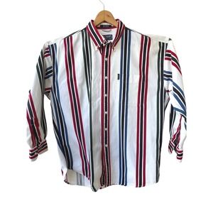 Vintage Chaps Ralph Lauren Bold Stripe Button Down Shirt Men's L 100% Cotton